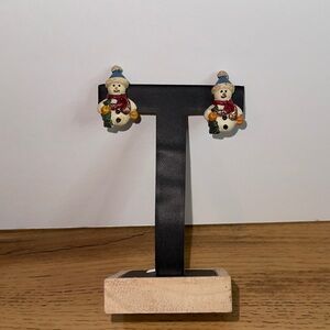 5 for 25 Hand painted Vintage Snowman Earrings with Blue and Red Accents